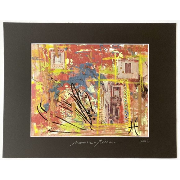 Summer Terrace - Original Art Mixed Media Painting Frame Ready Artwork 11”x14” - Picture 2 of 10